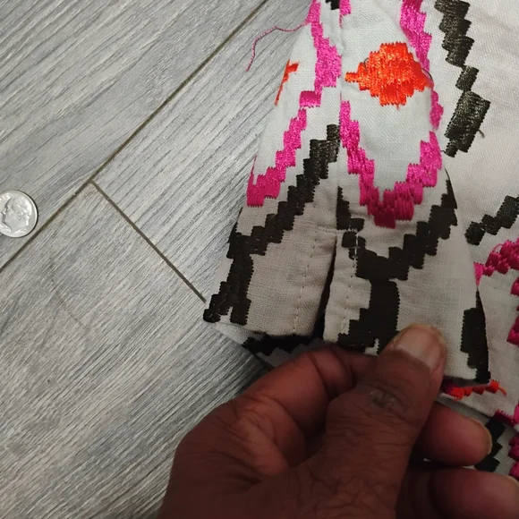 Linen Embroidered Riviera Shorts 12 IKAT Lips 👄 All Over Print - Picture 7 of 12